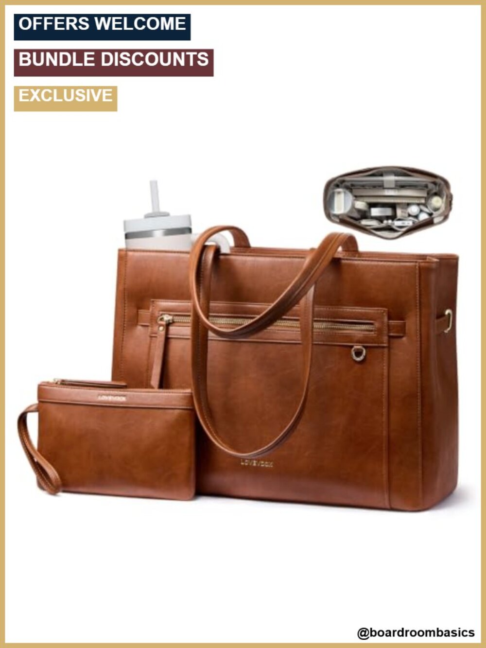 Faux Leather Laptop Tote Bag for Women 15.6 Inch Work Briefcase with Clutch